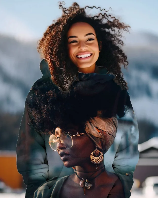 Fresh And Natural Gold Earrings Afro Art Long Sleeve Hoodie