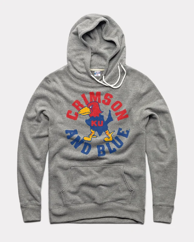 Playful Style KU Crimson and Blue Vintage Grey Hoodie