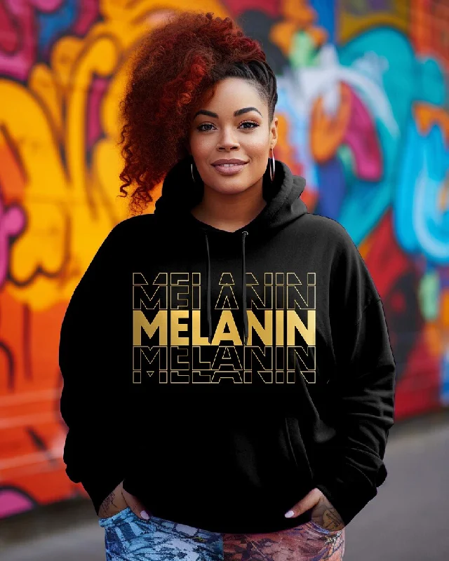 Fashionable And Versatile Gold Melanin Letter Print Long-sleeved Hoodie