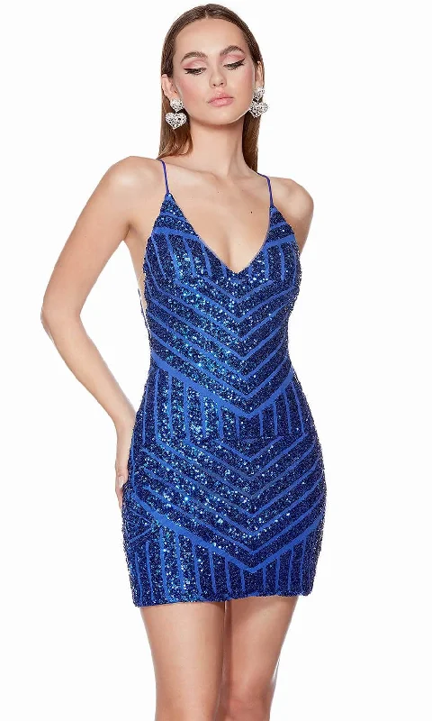 Fashion Style Alyce Paris 4657 - Deep V-Neck Sparkly Cocktail Dress
