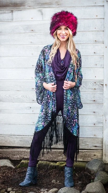 Embroidered Letters Cyan Liquid Light Kimono