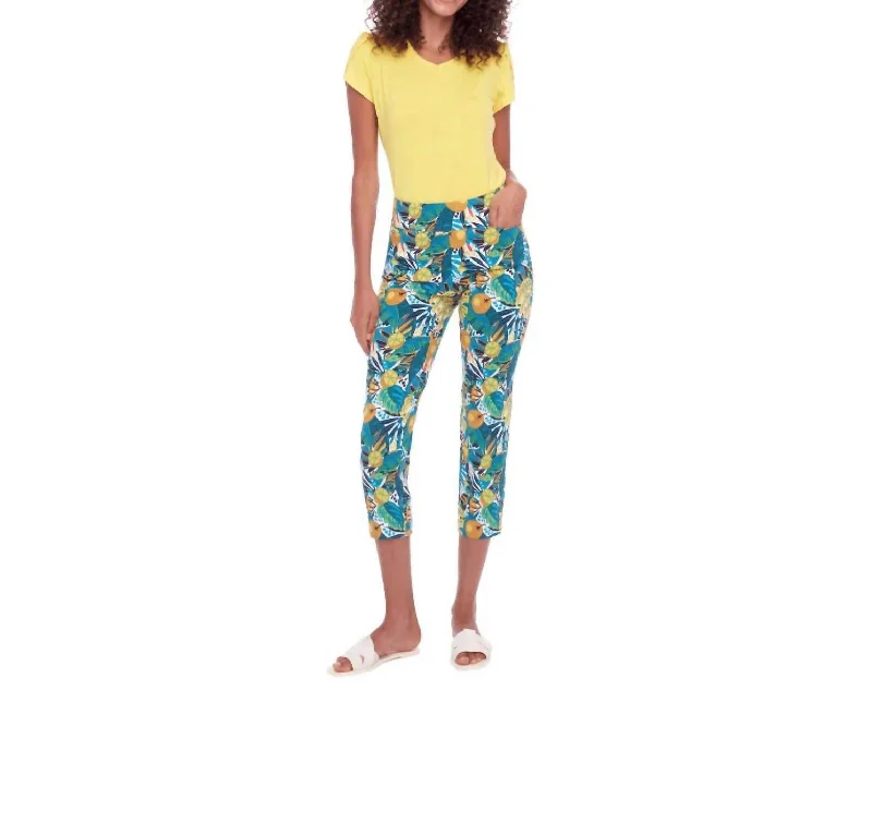 Floral Prints Techno Crop Pants In Citrus