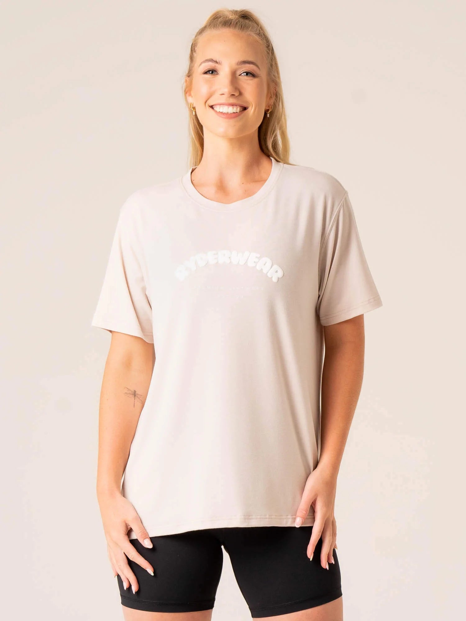 College Style Off Side Longline T-Shirt - Chalk