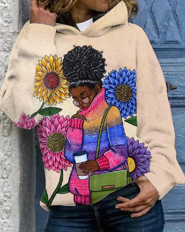 College Style Sunflower Sweater Girl Long Sleeves Hoodie