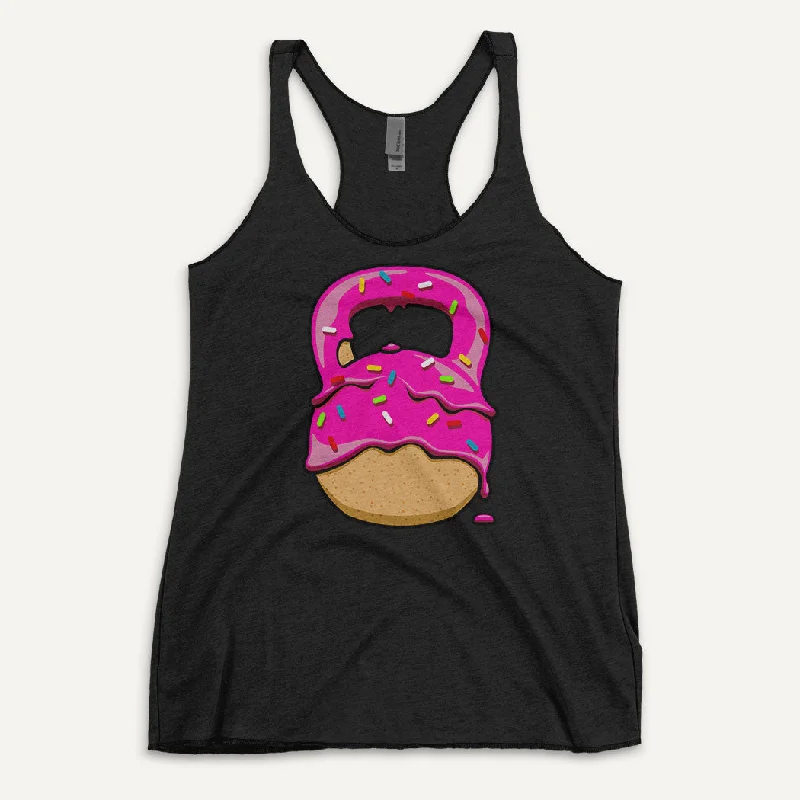 Free And Casual Pink-Glazed Donut With Sprinkles Kettlebell Design Women’s Tank Top