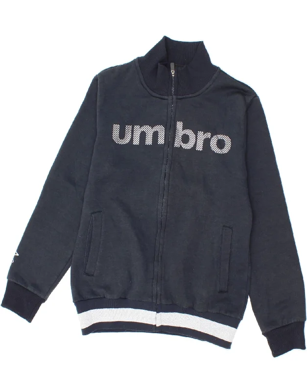 Trendy Items UMBRO Womens Graphic Tracksuit Top Jacket UK 12 Medium Navy Blue Cotton