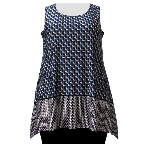 Blue Geometric Border Print Tank Top Women's Plus Size Tank Top