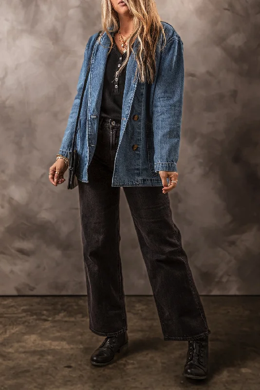 Wearable At Home Or Out Denim Jacket with Flap Pockets