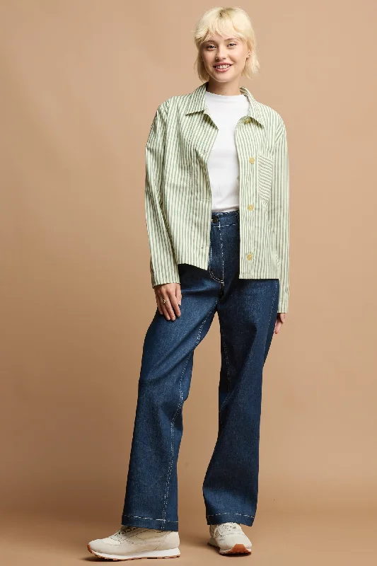 Wearable At Home Or Out The Quarry Bank Women's Elena Stripe Overshirt - Green/White