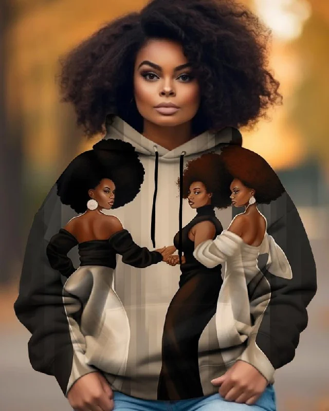 Three Black Girls Black and White Personalized Art Print Hoodies