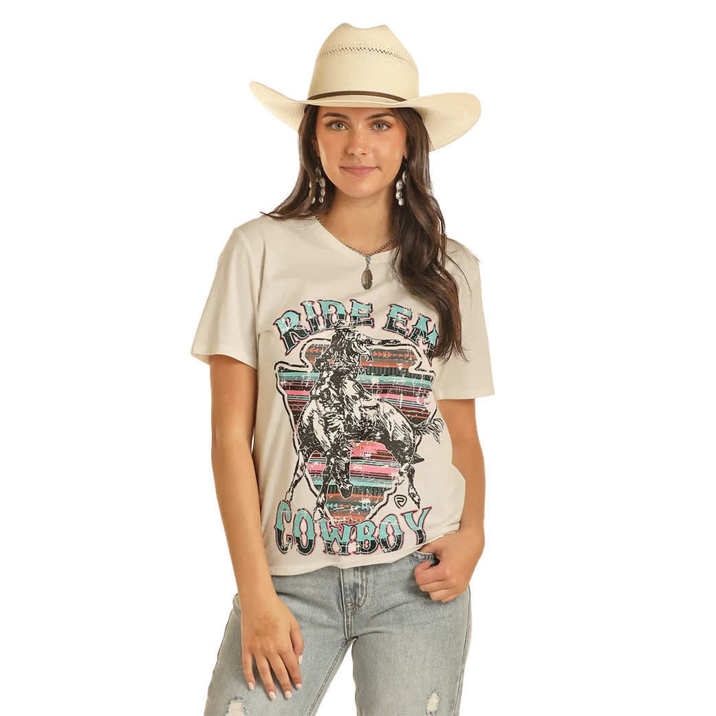 Warm And Comfortable Rock & Roll Women's Ride Em Cowboy Graphic Tee