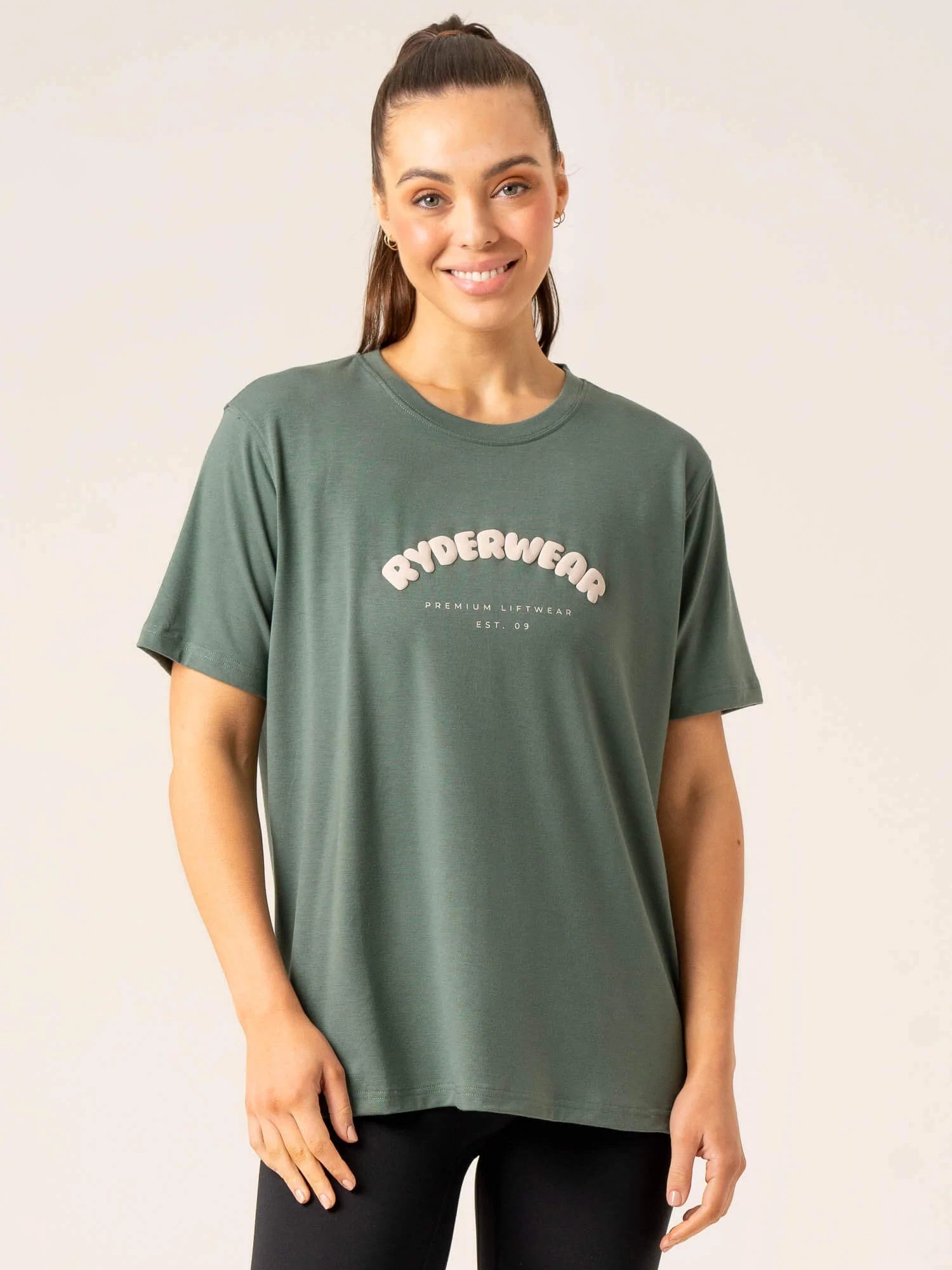 Girl Style Off Side Longline T-Shirt - Sage