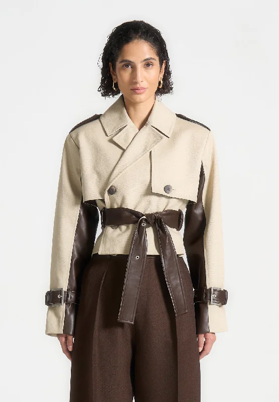 Fresh And Natural Cropped Trench Coat with Belt - Beige/Brown