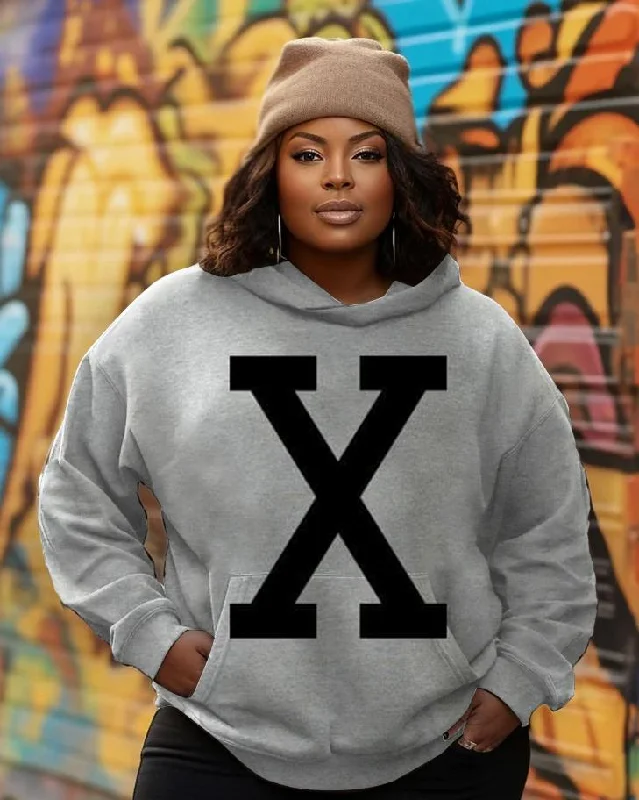 Light And Breathable Retro X Black Power Print Long Sleeves Hoodie