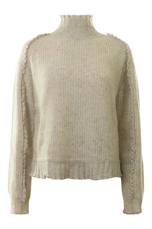 Thin Design Autumn Cashmere Shaker Mock w/ Ruffled Detail in Confetti