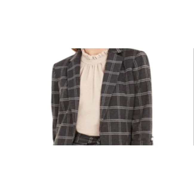 Classic Series Calvin Klein Women's Plaid Open Front Blazer Grey Size 12 Petite