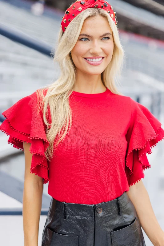 High-end Design My Kind Of Love Red Pompom Sweater