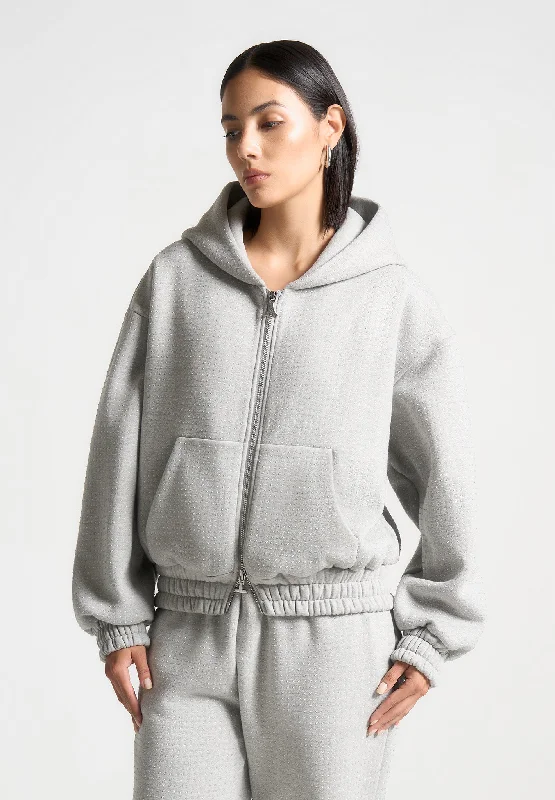 Spiritual Vitality Rhinestone Zip Through Hoodie - Grey