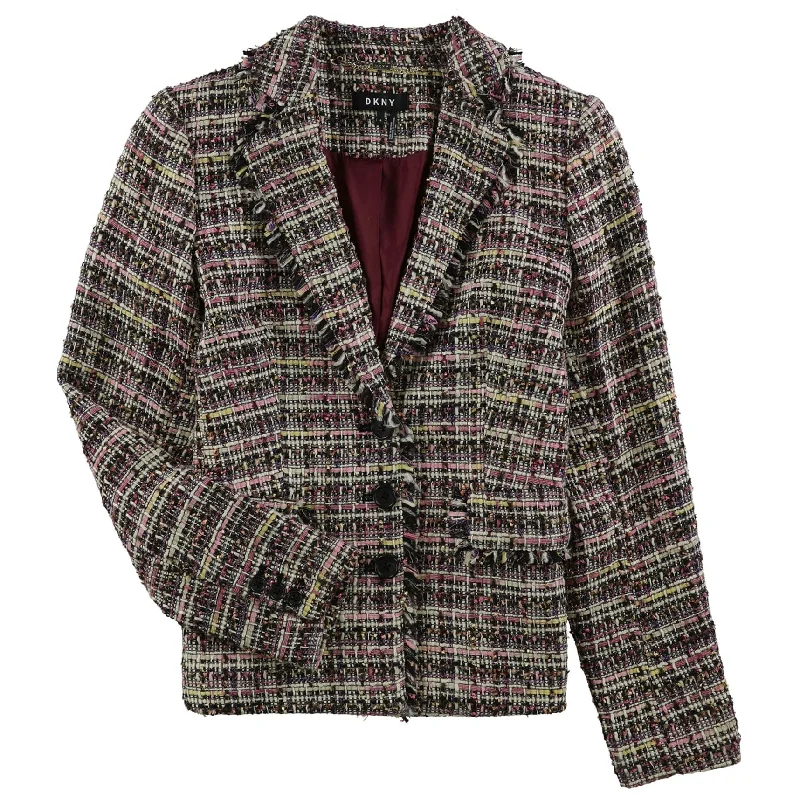 Simple And Comfortable DKNY Womens Tweed Three Button Blazer Jacket, Multicoloured, 6