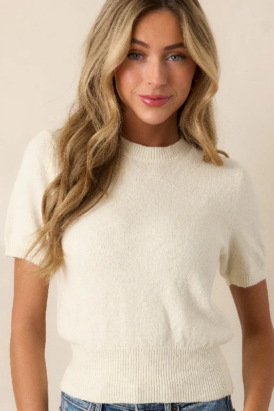 Design Perception Everyday Hustle Ivory Short Sleeve Knit Top