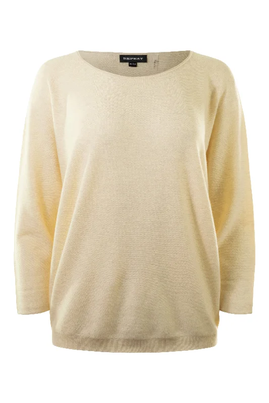 Minimalism Repeat Cashmere Seamless Cotton Cashmere Sweater in Ivory