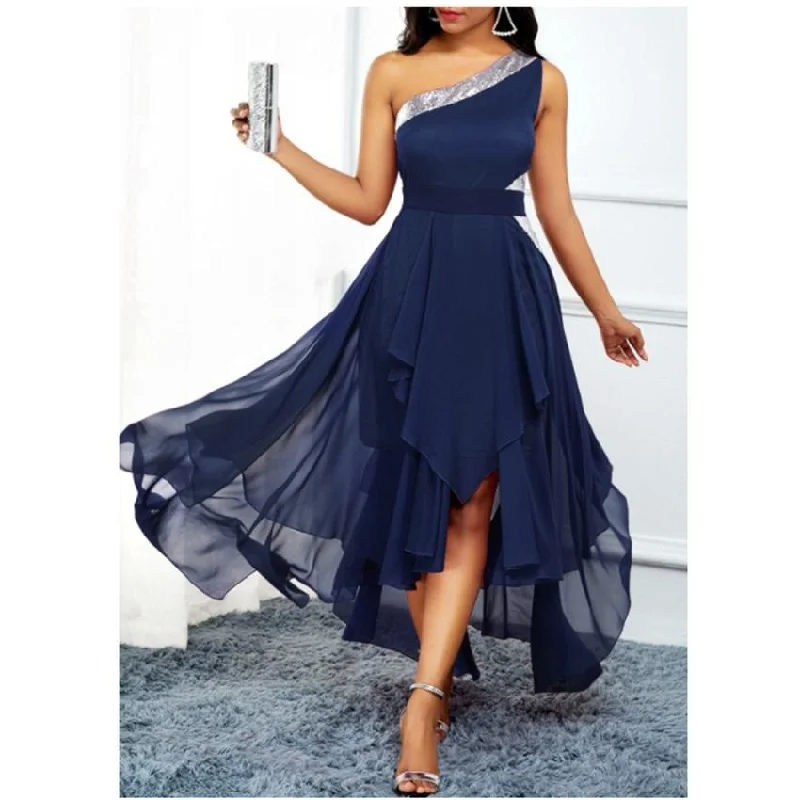 Women One Shoulder Irregular Long Dresses