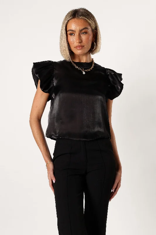 Marianna Ruffle Sleeve Top - Black