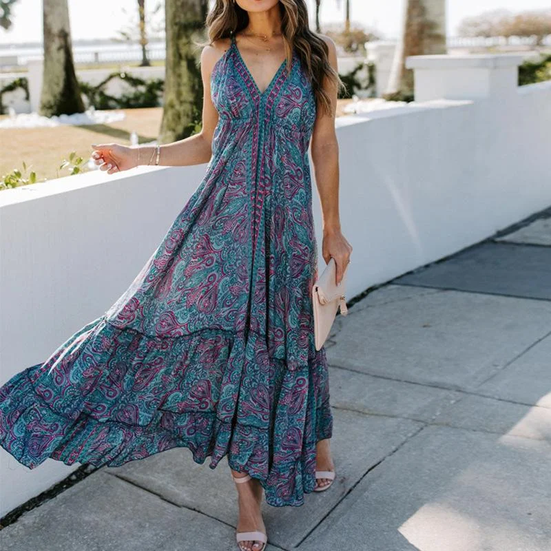 Elegant Temperament Summer V Neck Long Maxi Dresses