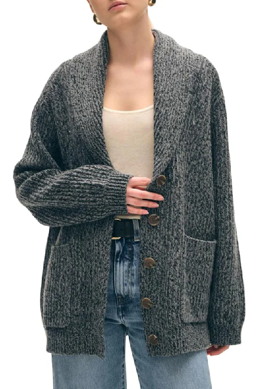 Minimalism White & Warren Shawl Collar Coatigan in Grey Marl