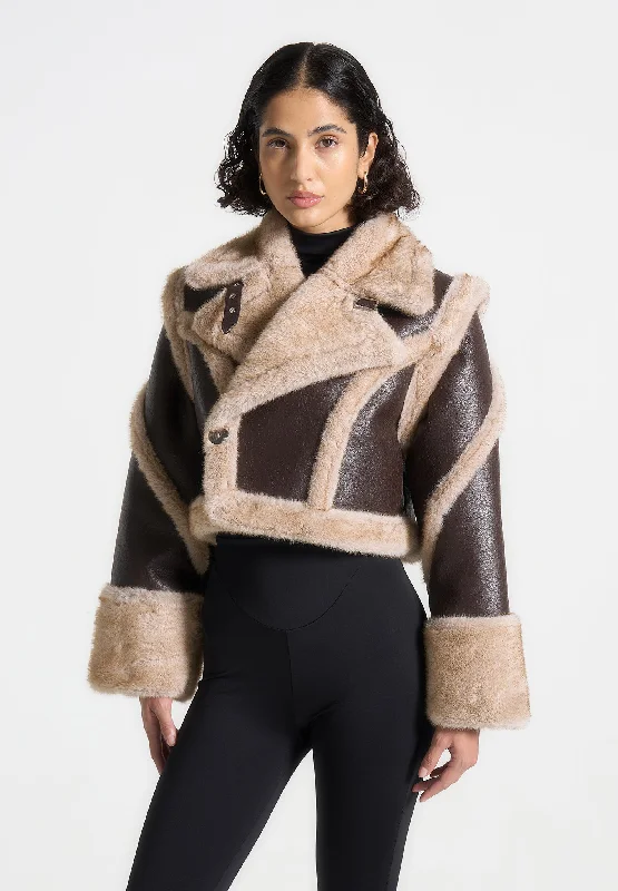 Casual And Casual Cracked Leather & Plush 2-in-1 Gilet Jacket - Brown