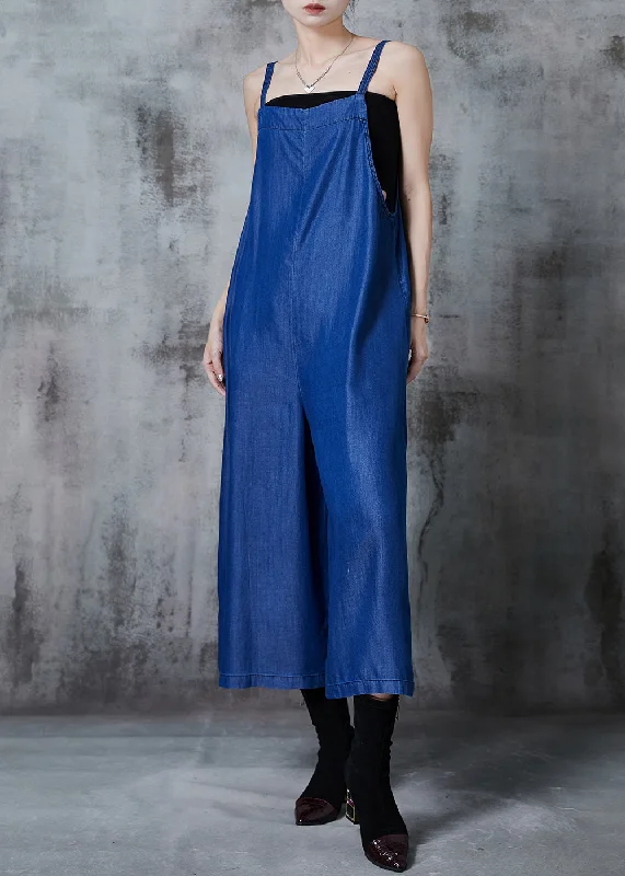 Fashionable And Versatile Fitted Blue Oversized Denim Overalls Jumpsuit Summer