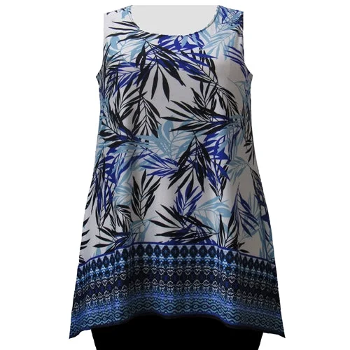 Cobalt Floral Border Print Tank Top Women's Plus Size Tank Top