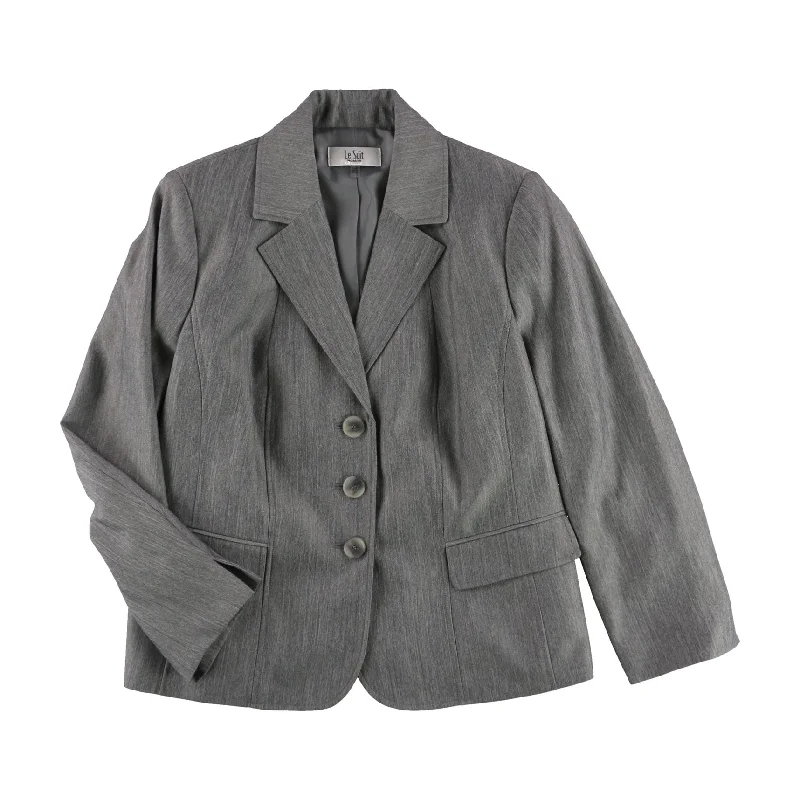 Elegant Style Le Suit Women Womens Professional Three Button Blazer Jacket, Grey, 14W