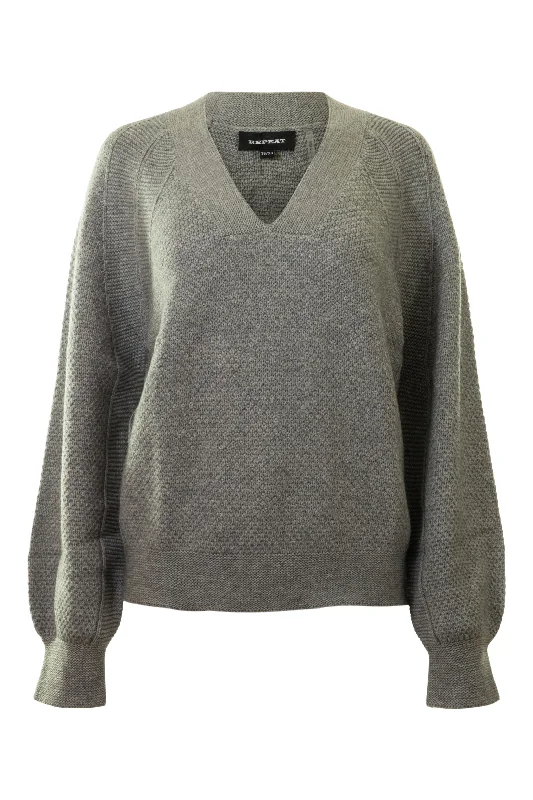 Casual And Versatile Repeat Cashmere Textured V-neck in Light Grey