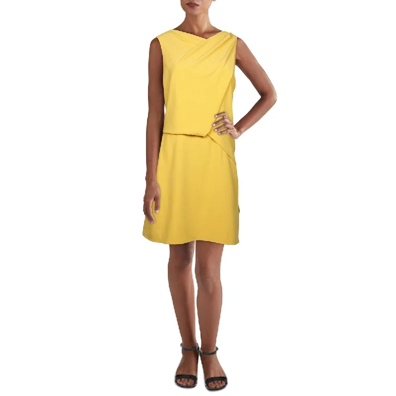 Embroidered Letters Halston Womens Asymmetrical Drapey Mini Dress