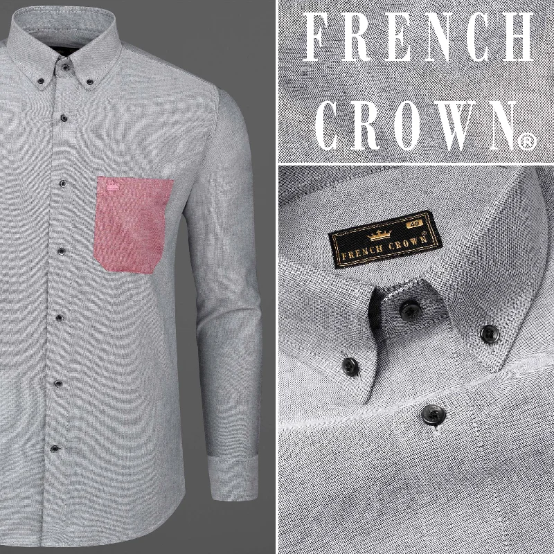 Pumice Gray with Pink Pocket Royal Oxford Shirt