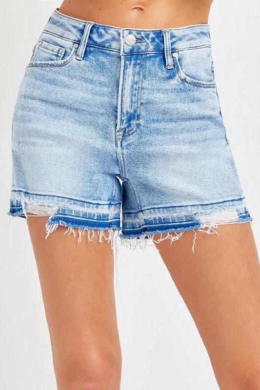 Denim Design RISEN High Rise Distressed Hem Denim Shorts