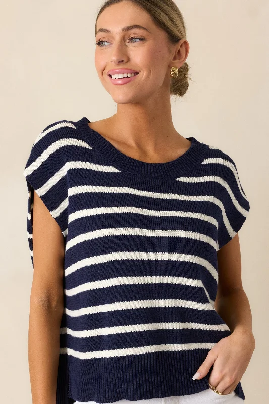 Cute Style Daring Diva Navy Stripe Sweater Top