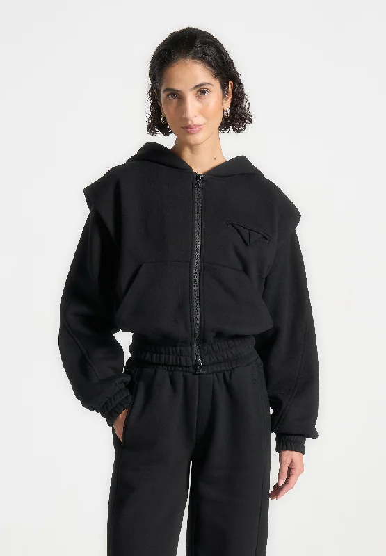 Classic Style Éternelle Wide Shoulder Zip Through Hoodie - Black