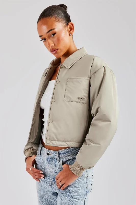 Minimalism Nylon Pocket Padded Harrington Jacket - Sage