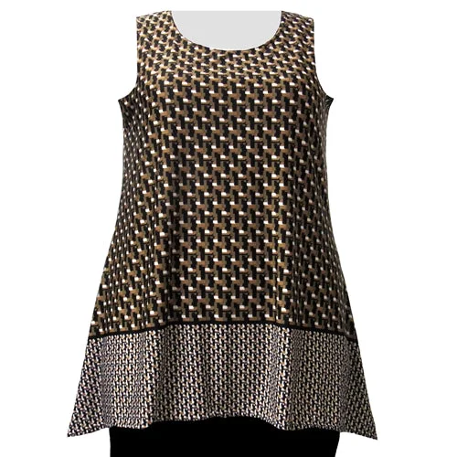 Brown Geometric Border Print Tank Top Women's Plus Size Tank Top