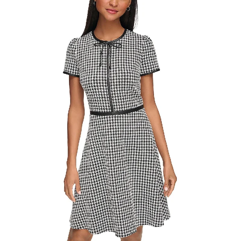 Fresh And Natural Karl Lagerfeld Paris Womens Houndstooth Bow Neck Mini Dress