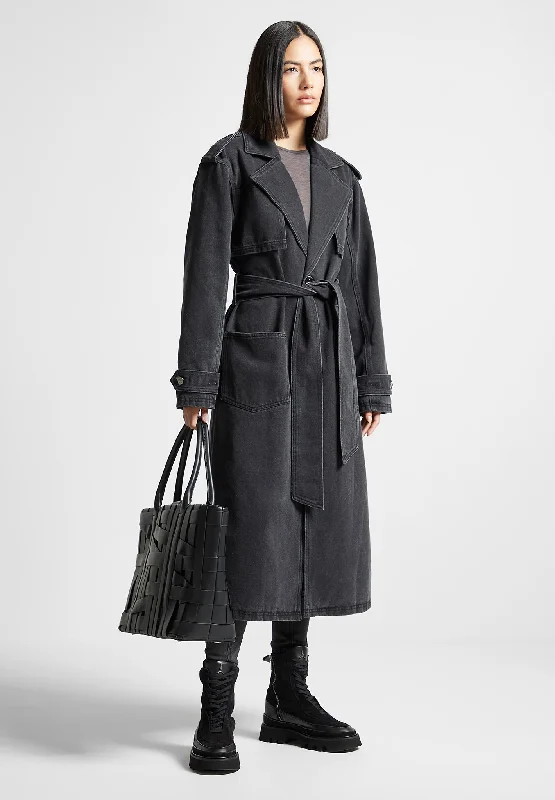 Exclusive Customization Denim Trench Coat - Washed Black