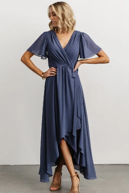 Luxury Temperament Waverly Wrap Dress | Slate Blue