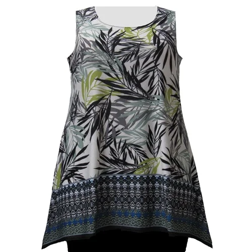 Green Floral Border Print Tank Top Women's Plus Size Tank Top