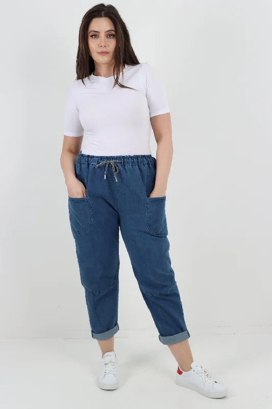 Trendy Items Drawstring Elasticated Waist Denim Trouser