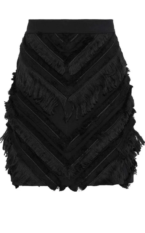 Sweet Girl Black Chevron Fringed Mini Skirt