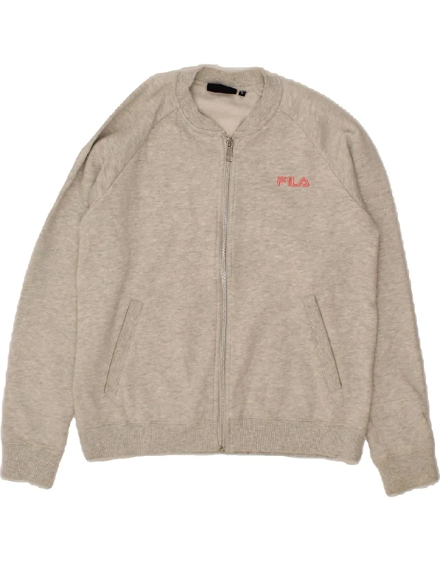 British Fashion FILA Womens Tracksuit Top Jacket UK 10 Small Grey Cotton