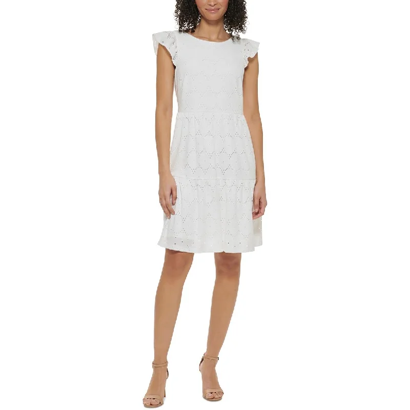 Thin Design Jessica Howard Womens Petites Tiered Eyelet Mini Dress