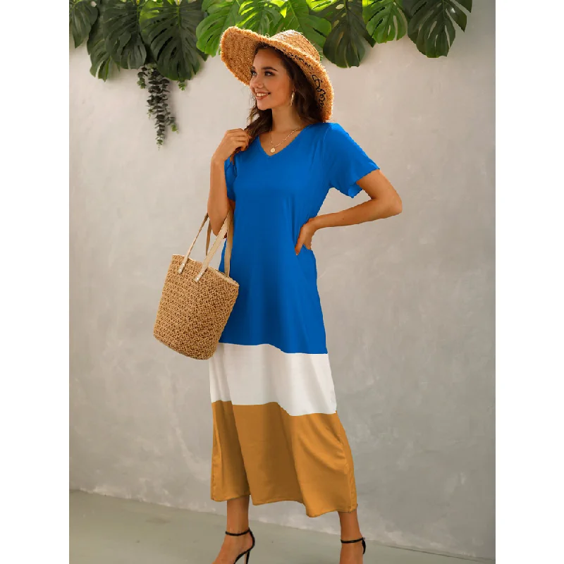 Summer Women Short Sleeves Long Maxi Dresses